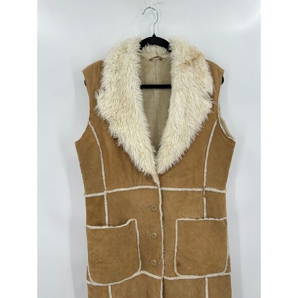 WILSONS LEATHER Maxima *Flawed Brown Leather Patchwork Boho Pennylane Coat Large - Picture 3 of 14